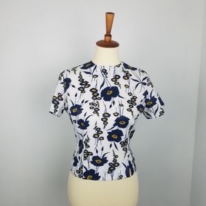 Vintage 1960s Judy Bond Button Back Floral Blouse